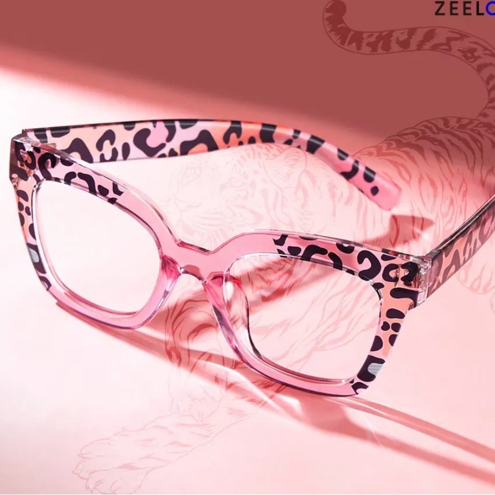 Zeelool Malcolm Square Pink Leopard Print TR90 Glasses NEW blue light computer